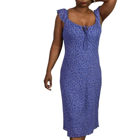 Mica Midi Slip Dress Purple Milkmaid Vintage Floral Sheer Chiffon 90s Medium - Picture 13 of 15